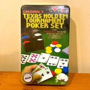 Cardinal's Texas Hold'Em Tournament Poker Set NIB cards, chips, felt surface